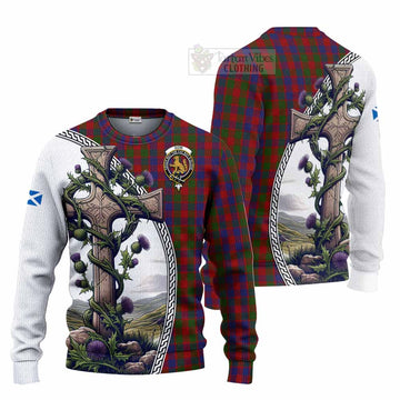 Gow Tartan Knitted Sweater with Family Crest and St. Andrew's Cross Accented by Thistle Vines Unisex - Tartan Vibes Clothing