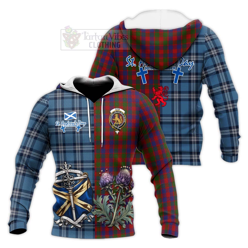 Gow Tartan Knitted Hoodie Happy St. Andrew's Day Half Tartan Style Unisex Knitted Pullover Hoodie - Tartan Vibes Clothing