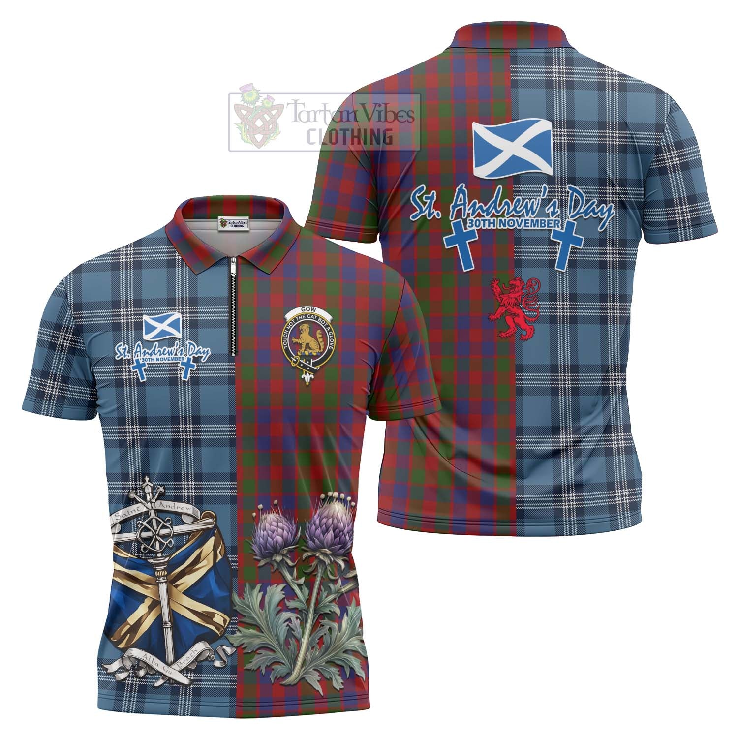 Gow Tartan Zipper Polo Shirt Happy St. Andrew's Day Half Tartan Style Unisex - Tartan Vibes Clothing