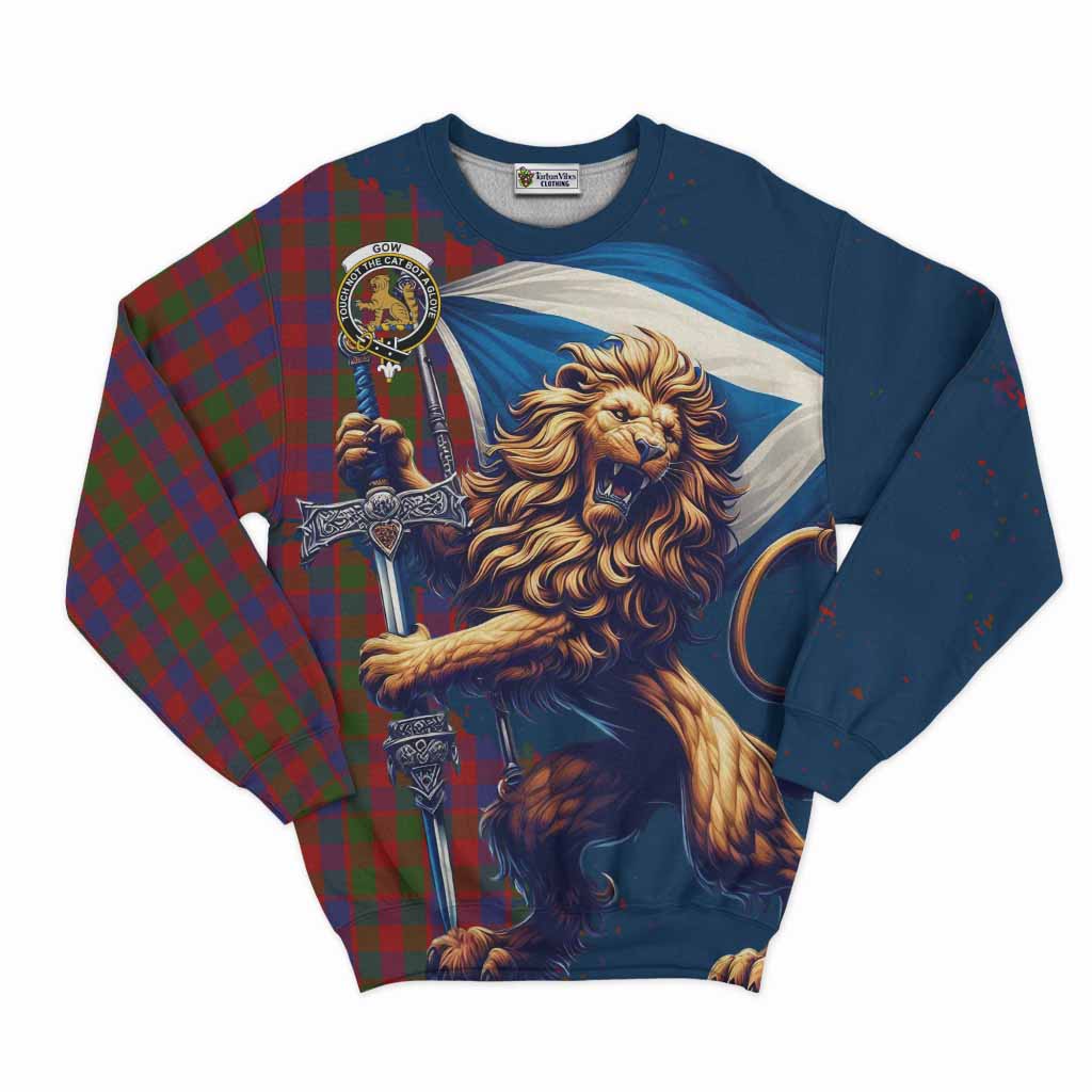 Gow Tartan Family Crest Sweatshirt with Scottish Majestic Lion Unisex - Tartan Vibes Clothing