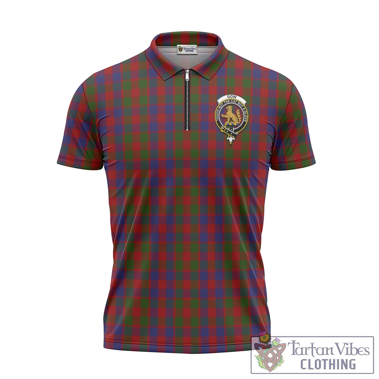 Tartan Vibes Clothing Gow Tartan Zipper Polo Shirt with Family Crest