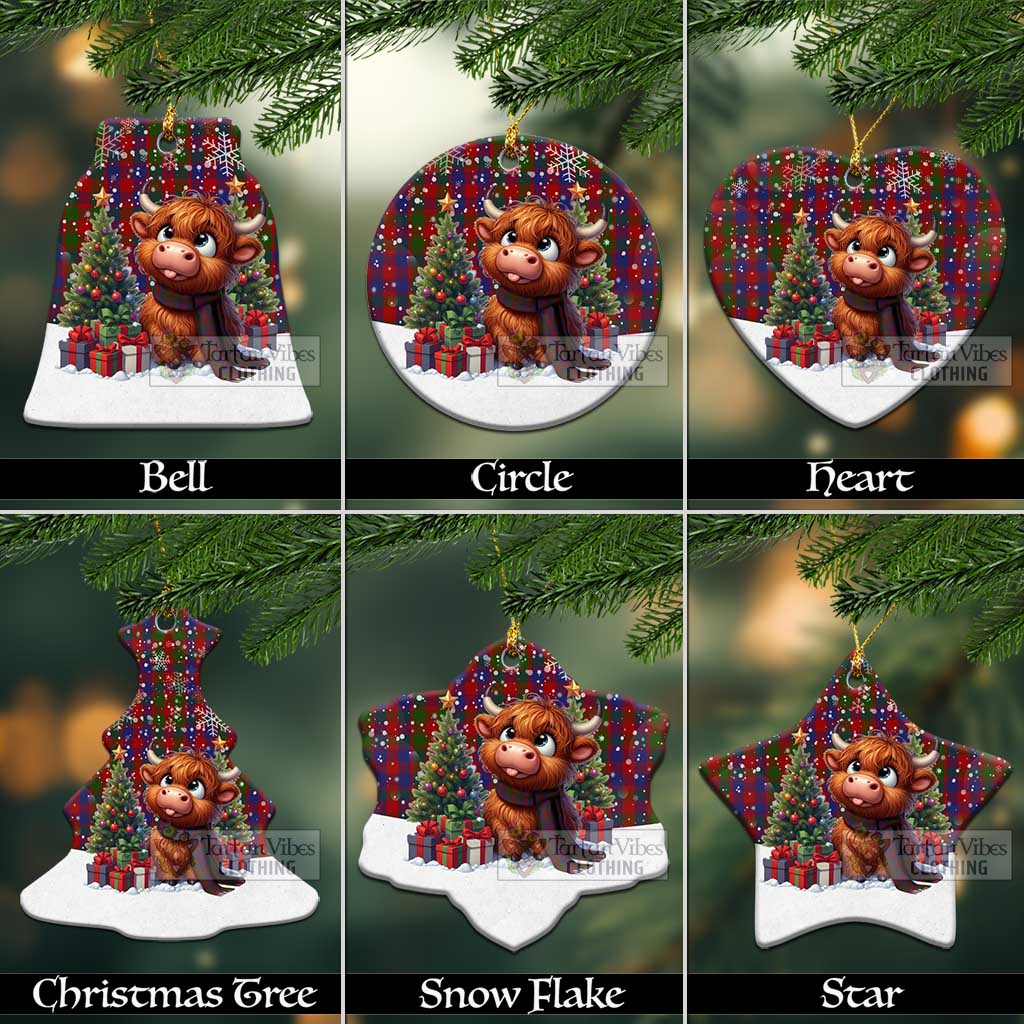Gow Tartan Christmas Ceramic Ornament with Adorable Highland Coo Ceramic - Tartan Vibes Clothing