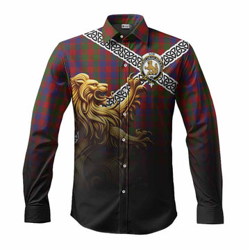 Gow Crest Tartan Long Sleeve Button Shirt with Golden Lion Emblem Celtic Style Men's Shirt S - Tartan Vibes Clothing