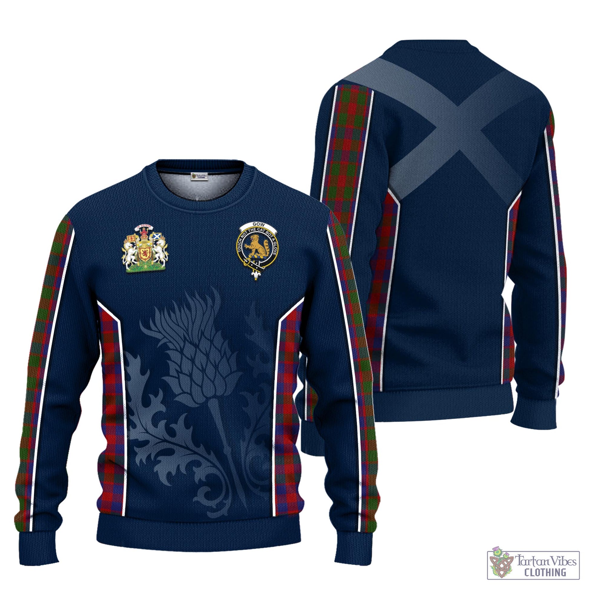 Gow Tartan Knitted Sweatshirt with Family Crest and Scottish Thistle Vibes Sport Style Unisex - Tartan Vibes Clothing