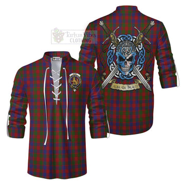 Gow Tartan Ghillie Kilt Shirt with Family Crest Celtic Skull Style Men - Tartan Vibes Clothing