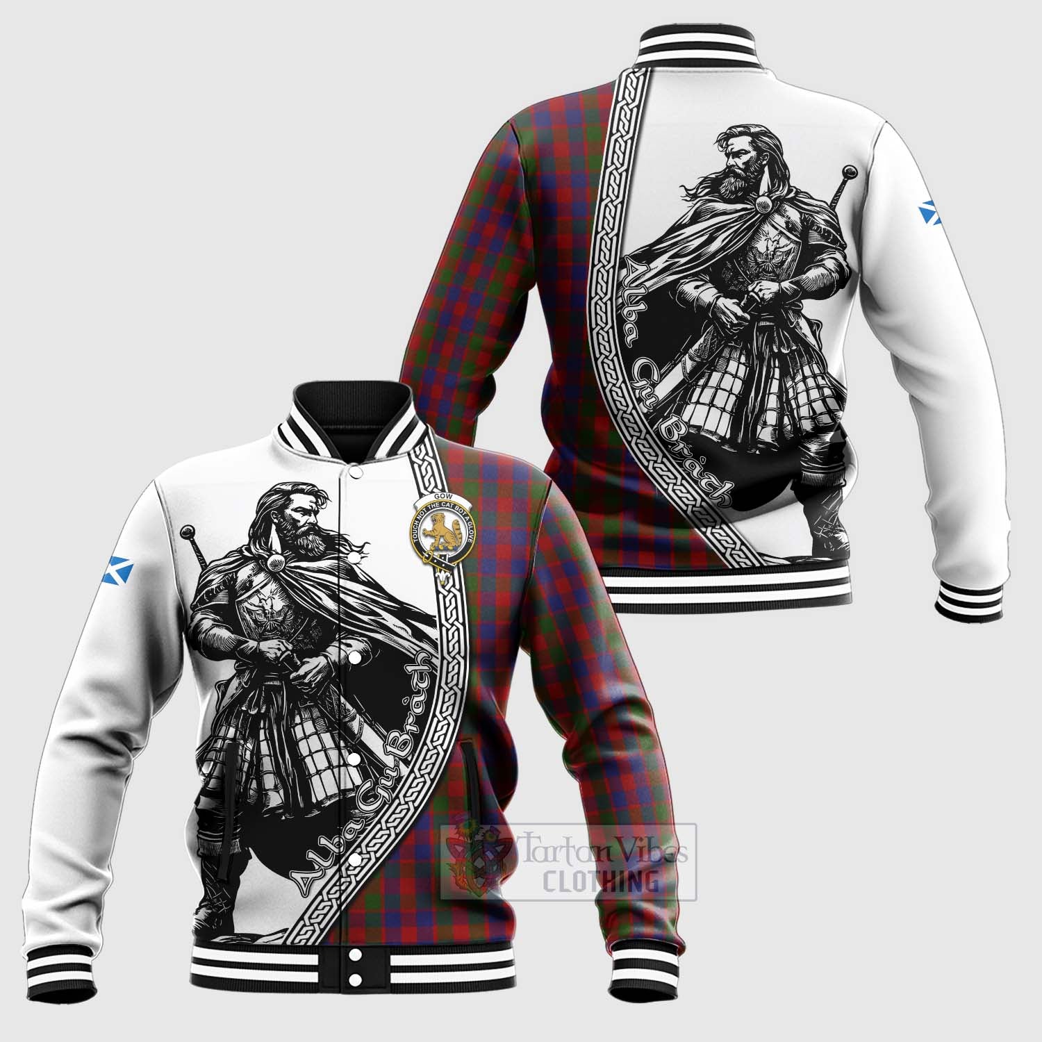 Gow Tartan Clan Crest Baseball Jacket with Highlander Warrior Celtic Style Unisex - Tartan Vibes Clothing