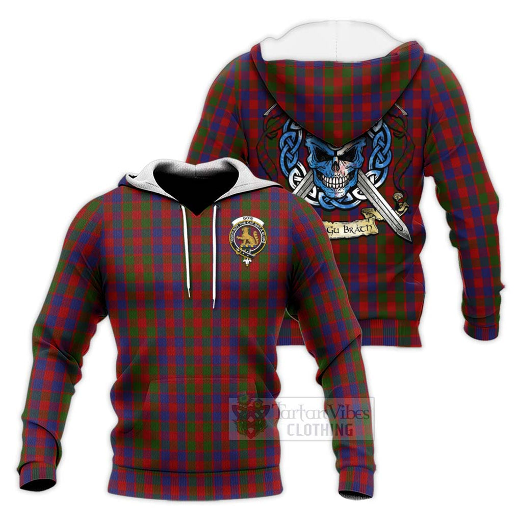 Gow Tartan Knitted Hoodie with Family Crest Celtic Skull Style Unisex Knitted Pullover Hoodie - Tartan Vibes Clothing