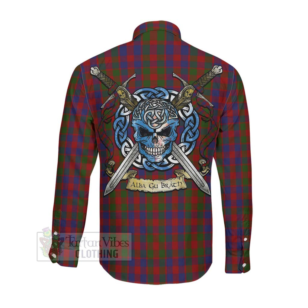 Gow Tartan Long Sleeve Button Shirt with Family Crest Celtic Skull Style Men's Shirt - Tartan Vibes Clothing
