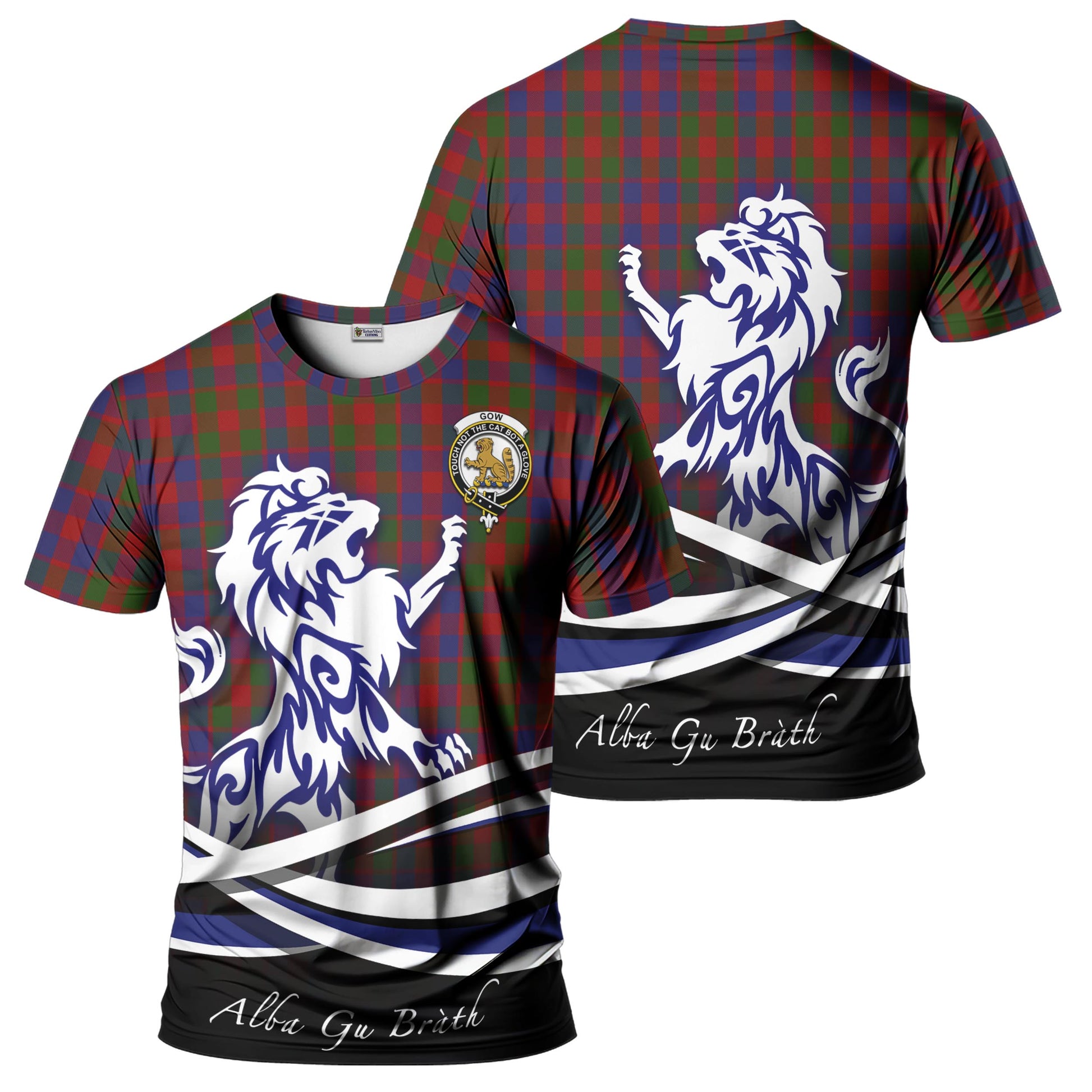 Gow Tartan T-Shirt with Alba Gu Brath Regal Lion Emblem - Tartan Vibes Clothing