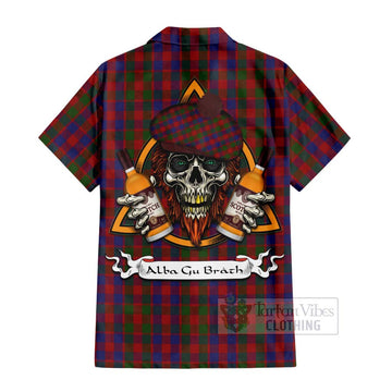 Gow Tartan Hawaiian Shirt with Family Crest and Bearded Skull Holding Bottles of Whiskey - Tartan Vibes Clothing
