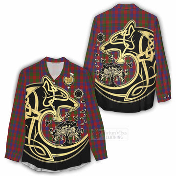 Gow Tartan Women's Casual Shirt with Family Crest Celtic Wolf Style - Tartan Vibes Clothing