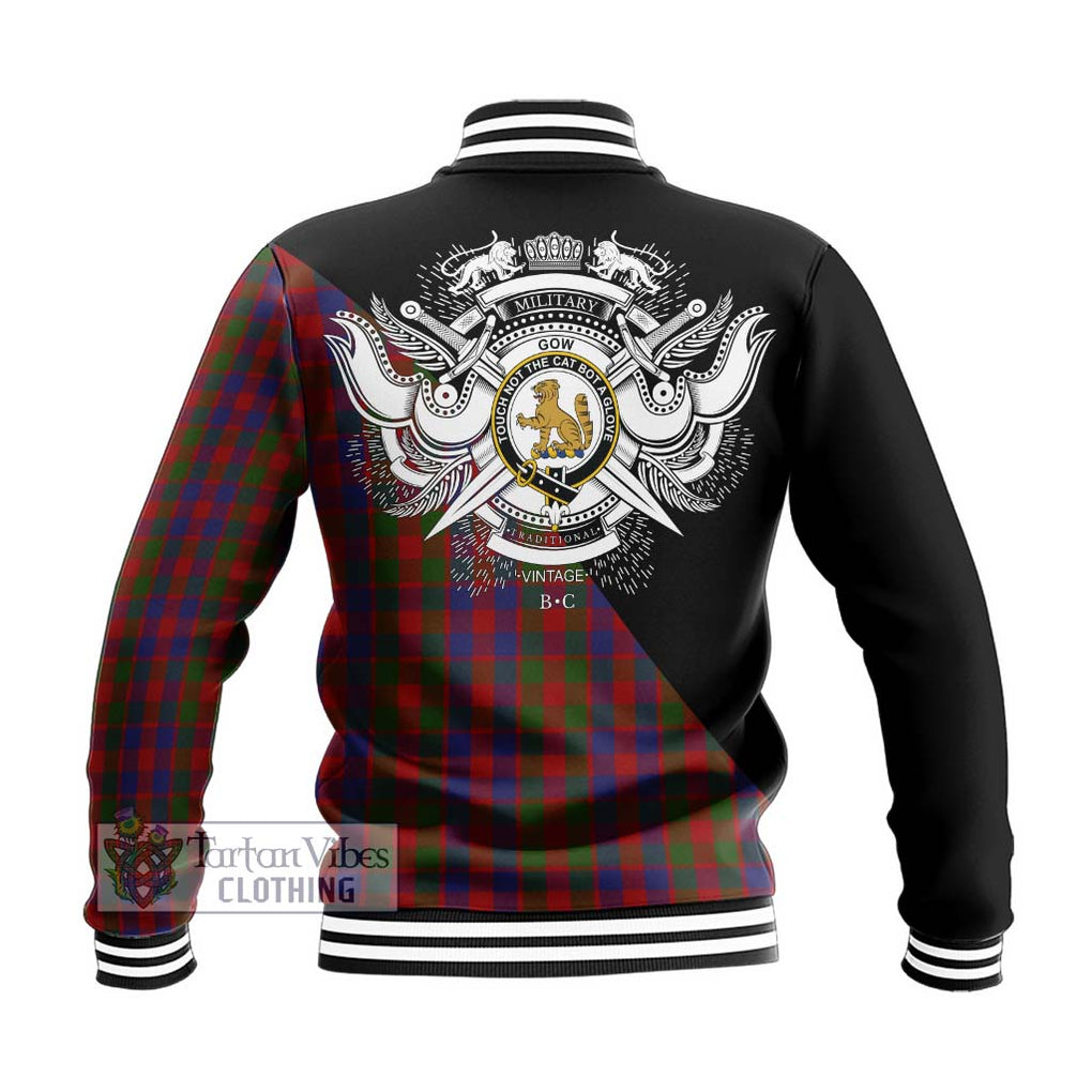 Gow Tartan Baseball Jacket with Family Crest and Military Logo Style - Tartan Vibes Clothing