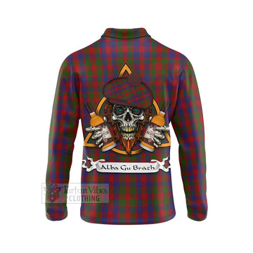 Gow Tartan Long Sleeve Polo Shirt with Family Crest and Bearded Skull Holding Bottles of Whiskey - Tartan Vibes Clothing