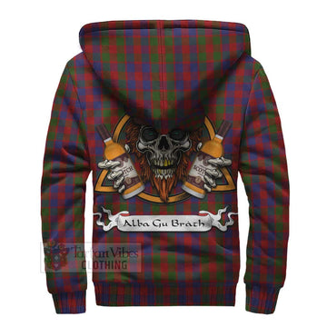 Gow Tartan Sherpa Hoodie with Family Crest and Bearded Skull Holding Bottles of Whiskey - Tartan Vibes Clothing