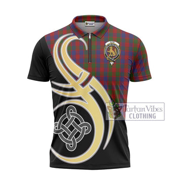 Gow Tartan Zipper Polo Shirt with Family Crest and Celtic Symbol Style - Tartan Vibes Clothing