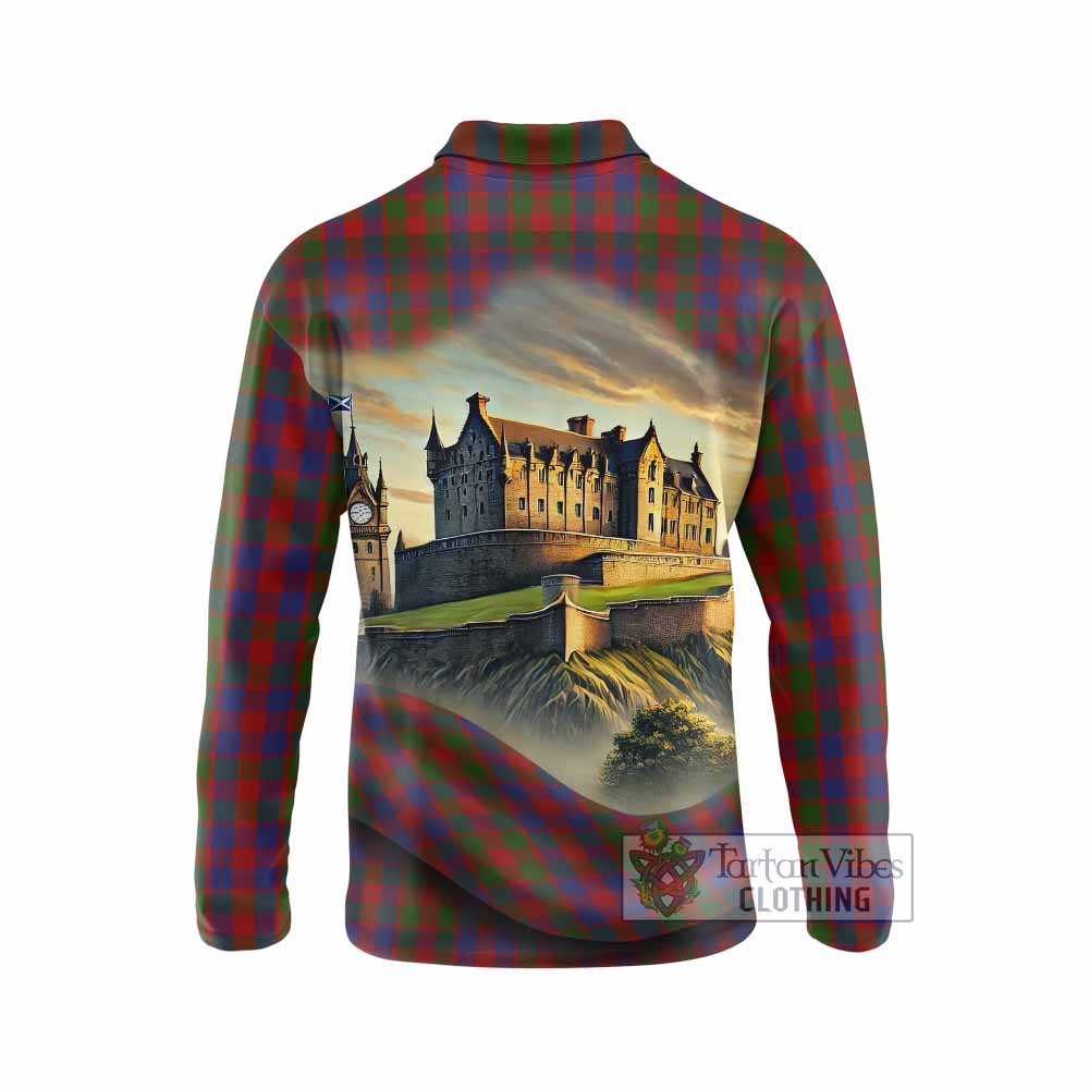 Gow Tartan Family Crest Long Sleeve Polo Shirt with Scottish Ancient Castle Style - Tartan Vibes Clothing