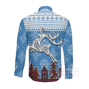 Gow Clan Christmas Long Sleeve Button Shirt Celtic Reindeer Style Men's Shirt - Tartan Vibes Clothing