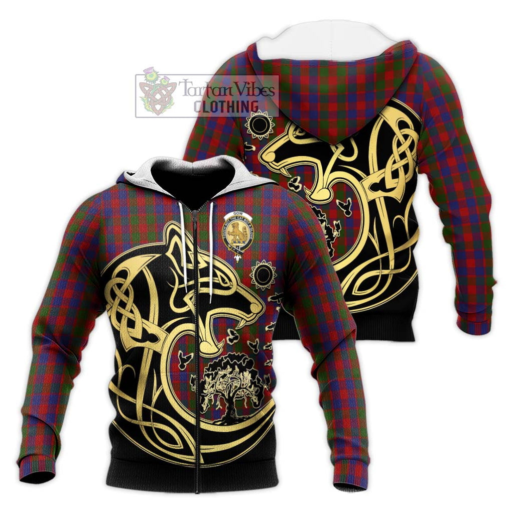 Gow Tartan Knitted Hoodie with Family Crest Celtic Wolf Style Unisex Knitted Zip Hoodie - Tartan Vibes Clothing