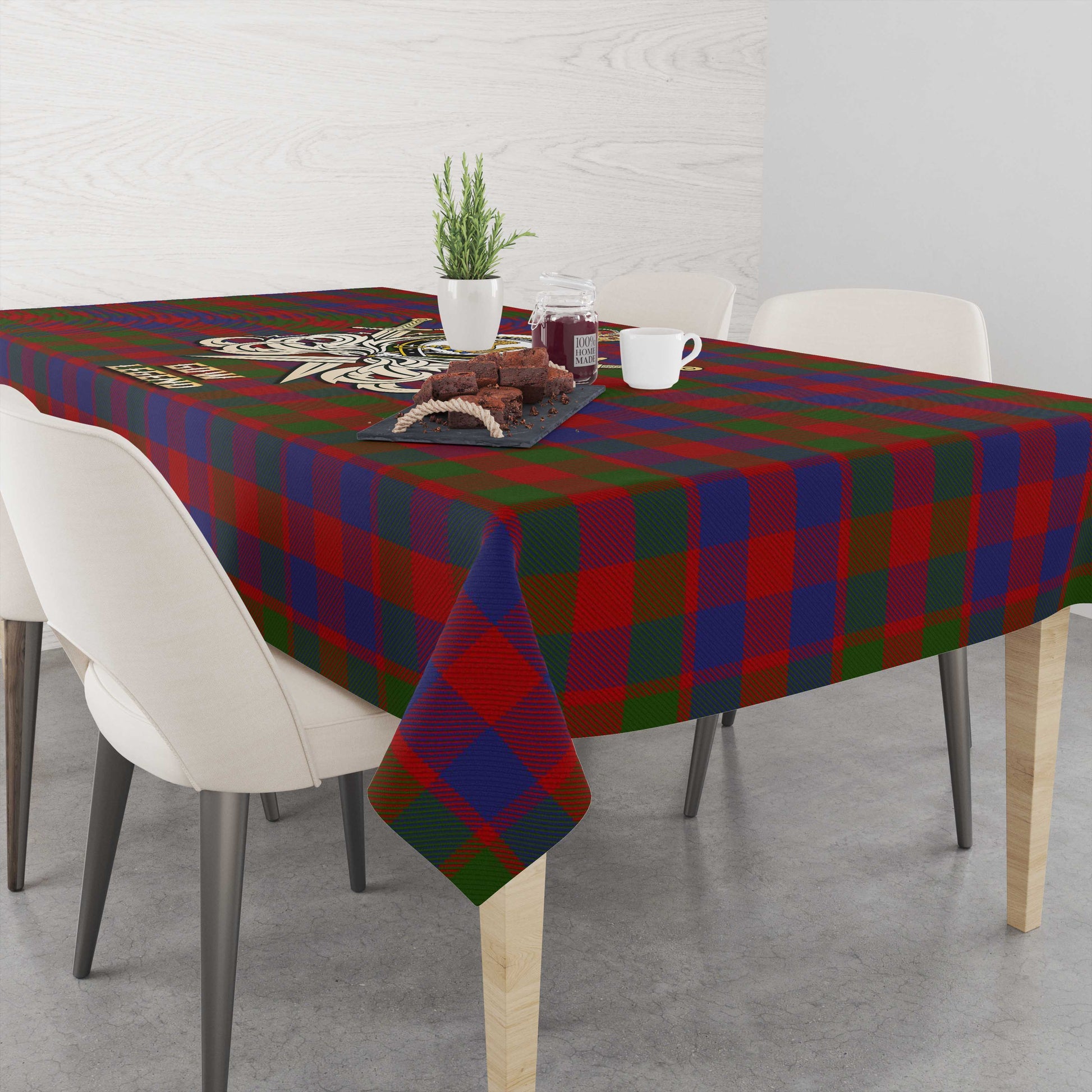 Gow Tartan Tablecloth with Clan Crest and the Golden Sword of Courageous Legacy - Tartan Vibes Clothing