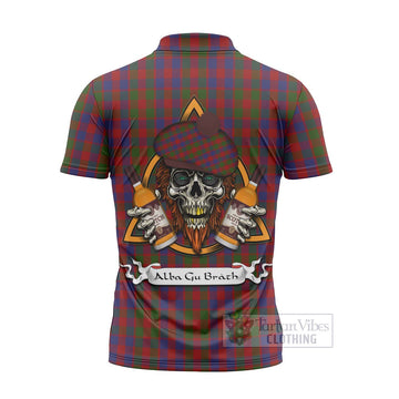 Gow Tartan Zipper Polo Shirt with Family Crest and Bearded Skull Holding Bottles of Whiskey - Tartan Vibes Clothing