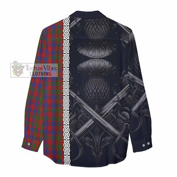 Gow Tartan Women's Casual Shirt with Family Crest Cross Sword Thistle Celtic Vibes - Tartan Vibes Clothing