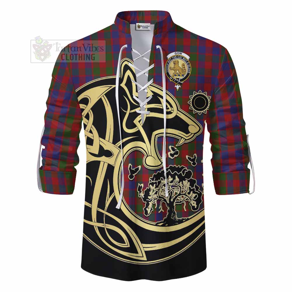 Gow Tartan Ghillie Kilt Shirt with Family Crest Celtic Wolf Style - Tartan Vibes Clothing