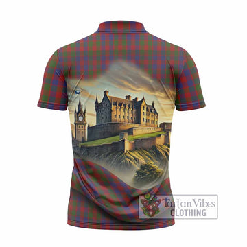 Gow Tartan Family Crest Zipper Polo Shirt with Scottish Ancient Castle Style - Tartan Vibes Clothing