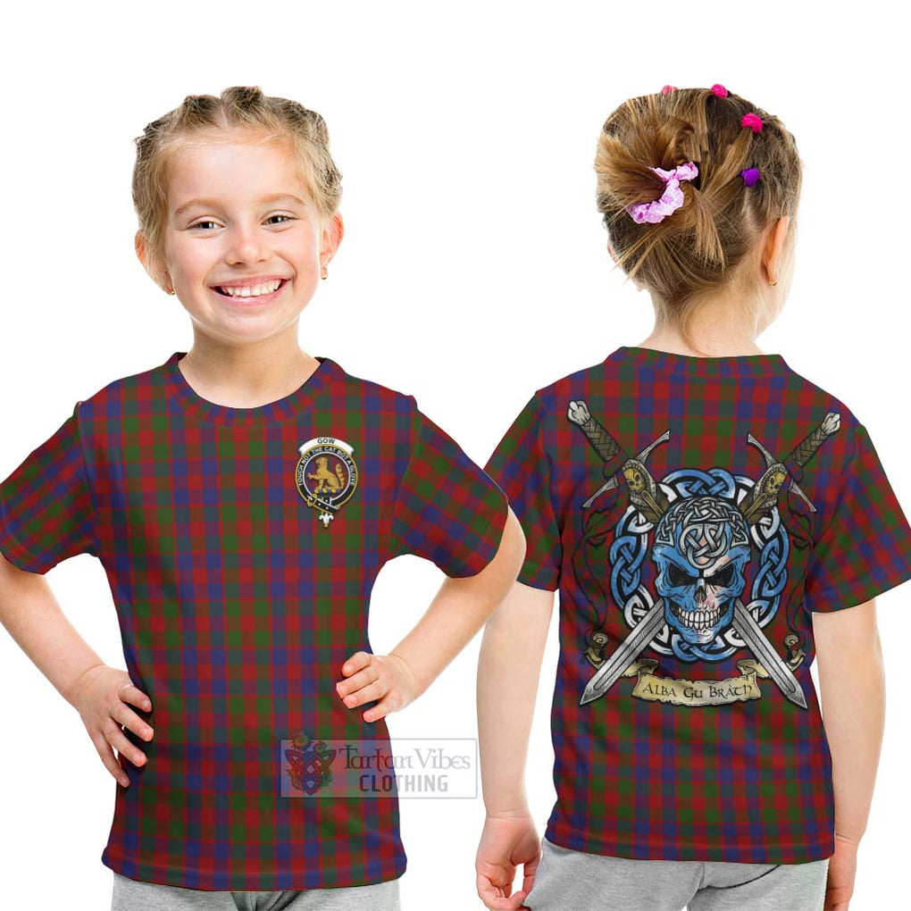 Gow Tartan Kid T-Shirt with Family Crest Celtic Skull Style - Tartan Vibes Clothing