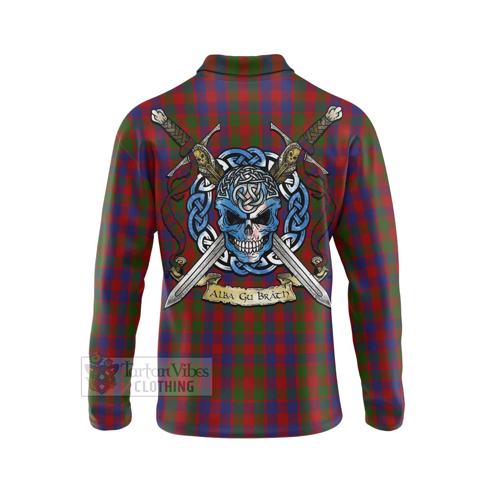 Gow Tartan Long Sleeve Polo Shirt with Family Crest Celtic Skull Style - Tartan Vibes Clothing