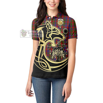 Gow Tartan Women's Polo Shirt with Family Crest Celtic Wolf Style - Tartan Vibes Clothing
