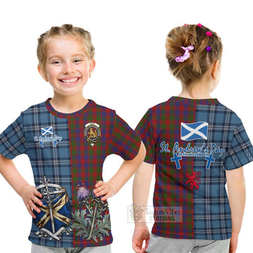 Gow Tartan Kid T-Shirt Happy St. Andrew's Day Half Tartan Style - Tartan Vibes Clothing