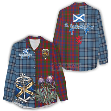 Gow Tartan Women's Casual Shirt Happy St. Andrew's Day Half Tartan Style - Tartan Vibes Clothing