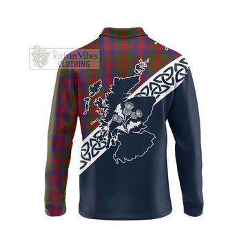 Gow Tartan Long Sleeve Polo Shirt Featuring Thistle and Scotland Map - Tartan Vibes Clothing
