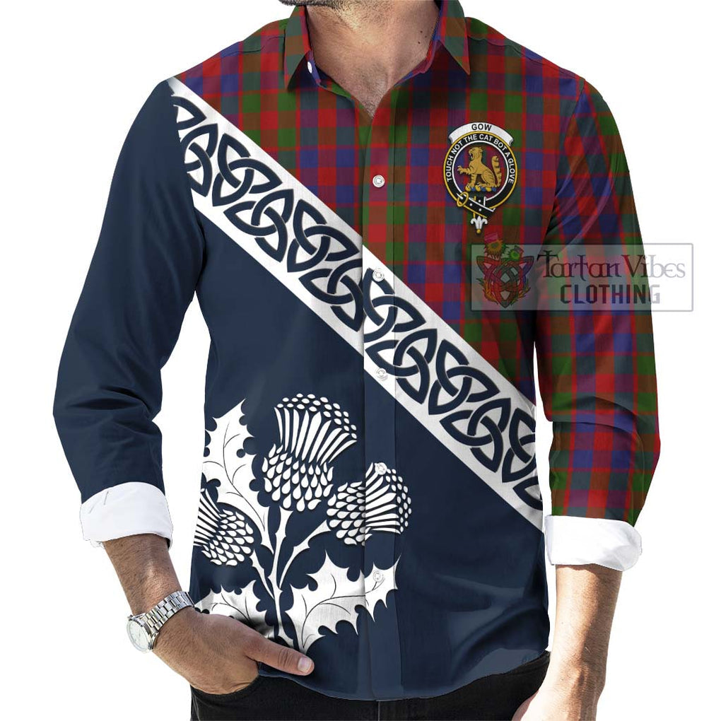 Gow Tartan Long Sleeve Button Shirt Featuring Thistle and Scotland Map Men's Shirt - Tartan Vibes Clothing
