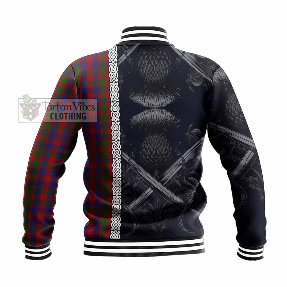 Gow Tartan Baseball Jacket with Family Crest Cross Sword Thistle Celtic Vibes - Tartan Vibes Clothing