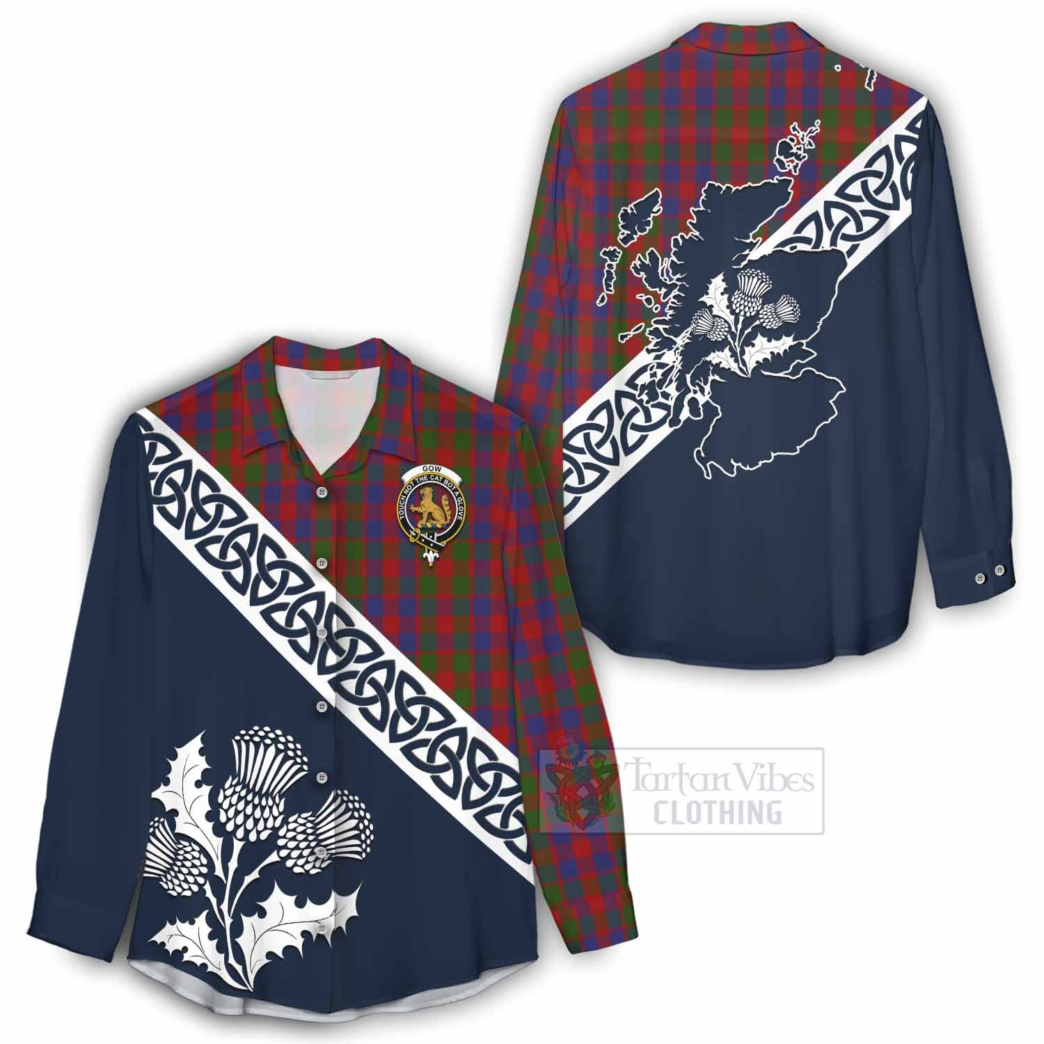 Gow Tartan Women's Casual Shirt Featuring Thistle and Scotland Map - Tartan Vibes Clothing
