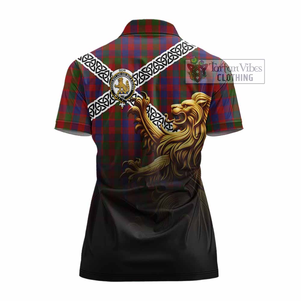 Gow Crest Tartan Women's Polo Shirt with Golden Lion Emblem Celtic Style - Tartan Vibes Clothing