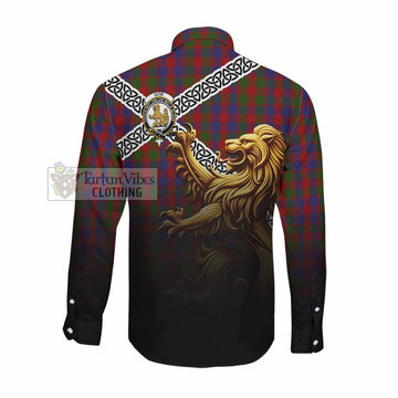 Gow Crest Tartan Long Sleeve Button Shirt with Golden Lion Emblem Celtic Style Men's Shirt - Tartan Vibes Clothing