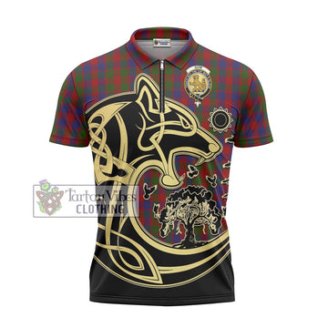 Gow Tartan Zipper Polo Shirt with Family Crest Celtic Wolf Style - Tartan Vibes Clothing