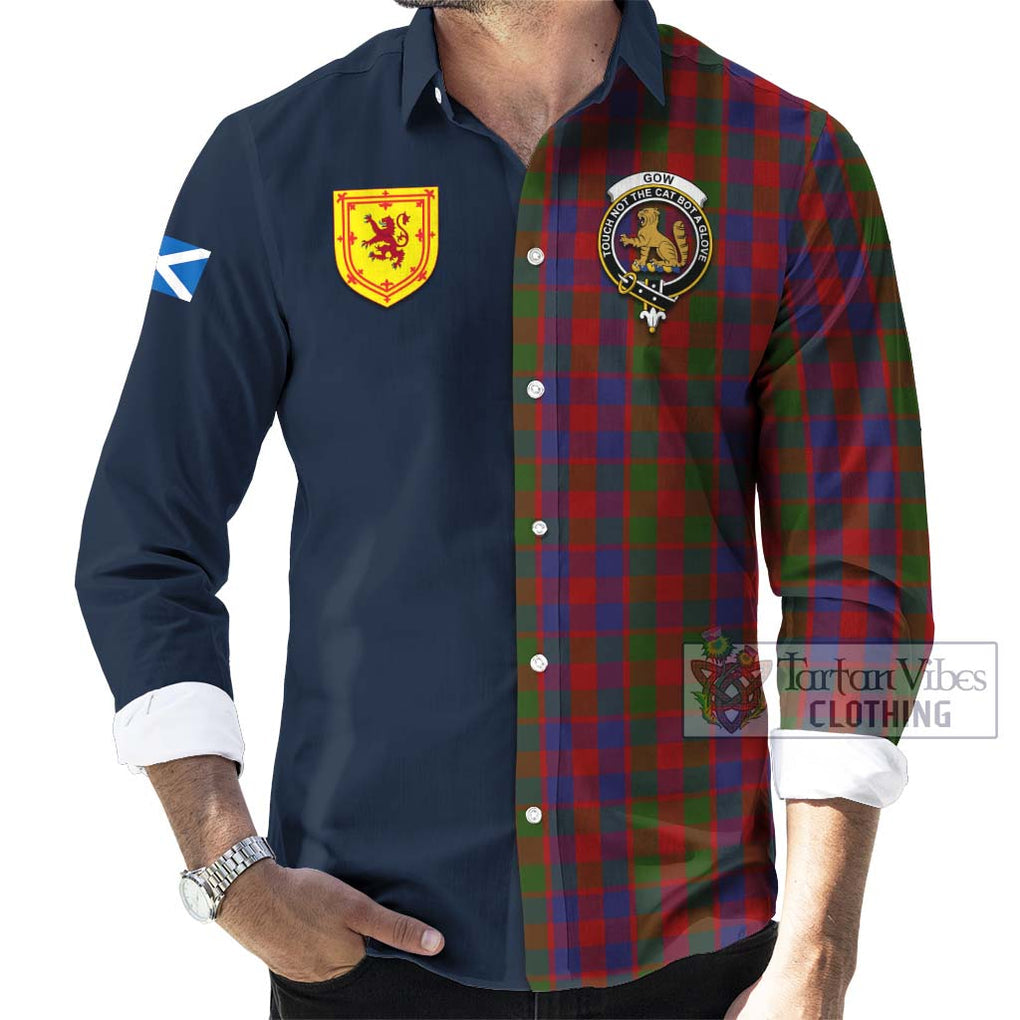 Tartan Vibes Clothing Gow Tartan Long Sleeve Button Shirt with Scottish Lion Royal Arm Half Style