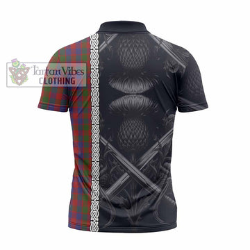 Gow Tartan Zipper Polo Shirt with Family Crest Cross Sword Thistle Celtic Vibes - Tartan Vibes Clothing