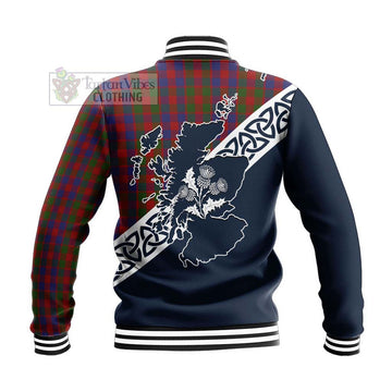 Gow Tartan Baseball Jacket Featuring Thistle and Scotland Map - Tartan Vibes Clothing