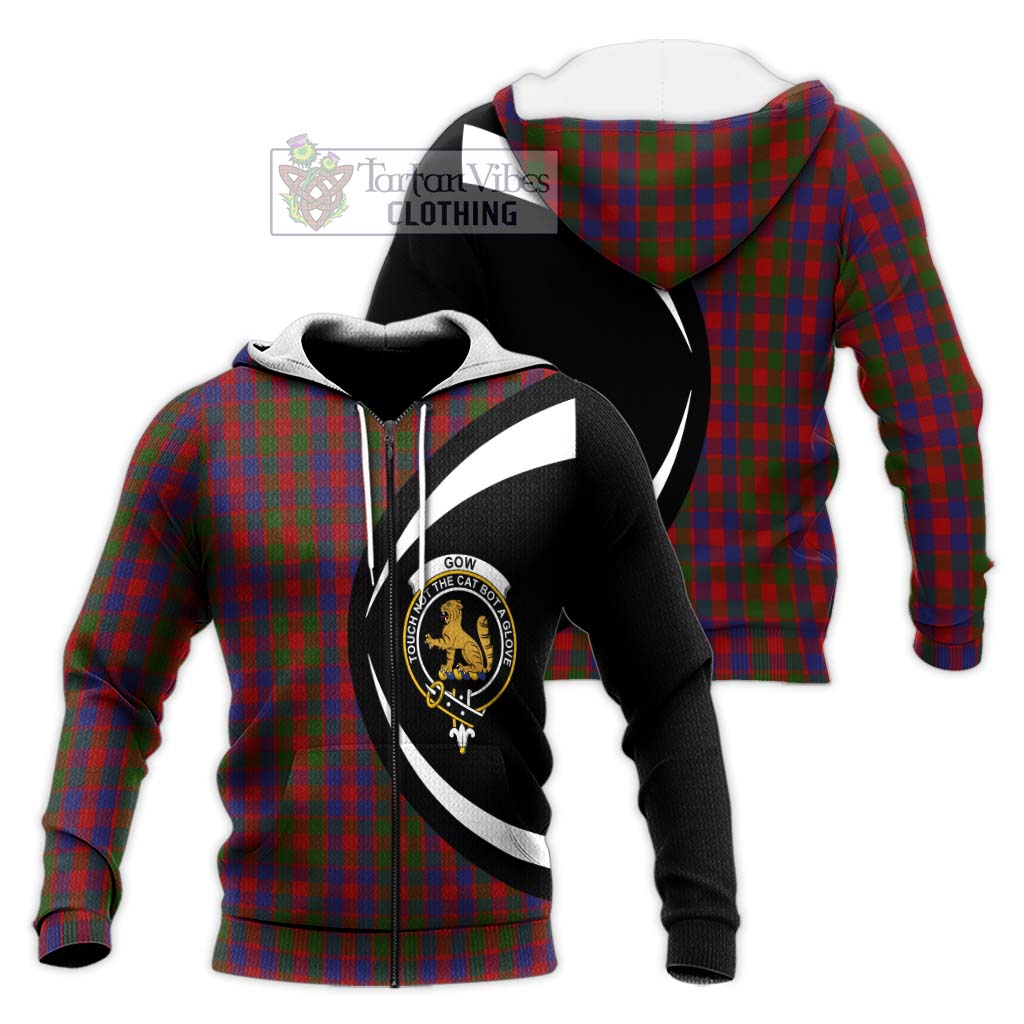 Gow Tartan Knitted Hoodie with Family Crest Circle Style Unisex Knitted Zip Hoodie - Tartan Vibes Clothing