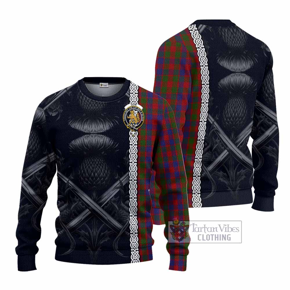 Gow Tartan Knitted Sweater with Family Crest Cross Sword Thistle Celtic Vibes - Tartan Vibes Clothing