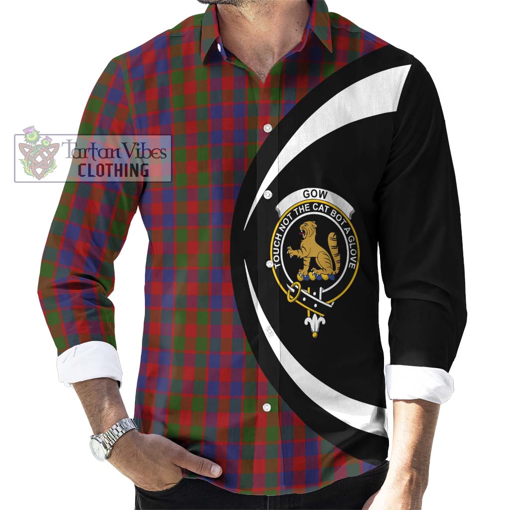 Gow Tartan Long Sleeve Button Up with Family Crest Circle Style - Tartan Vibes Clothing