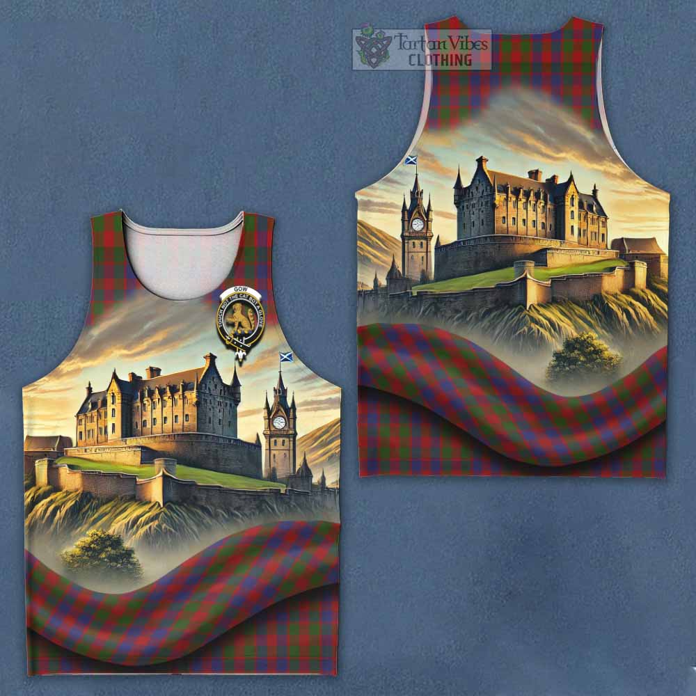 Gow Tartan Family Crest Men's Tank Top with Scottish Ancient Castle Style - Tartan Vibes Clothing