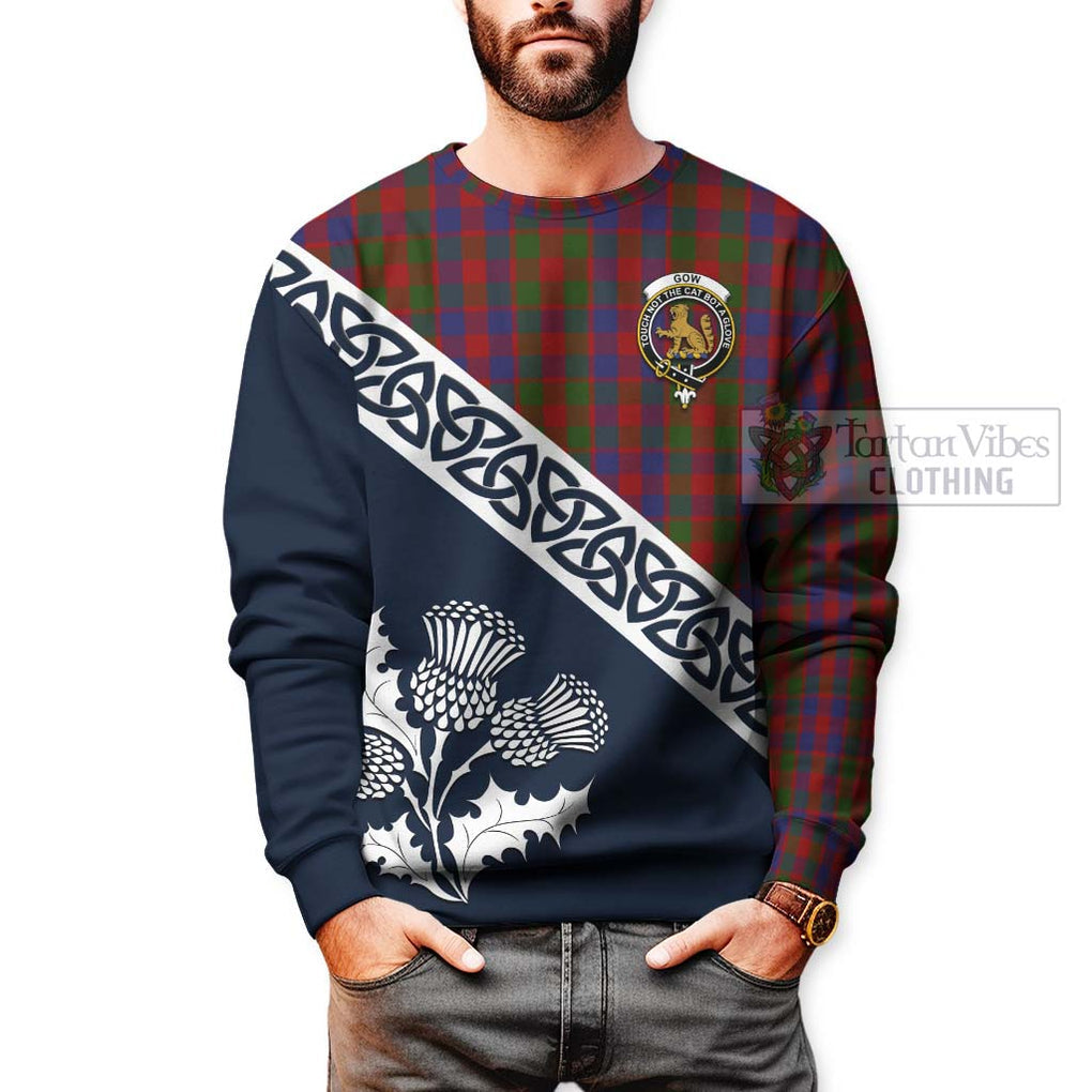 Gow Tartan Sweatshirt Featuring Thistle and Scotland Map - Tartan Vibes Clothing