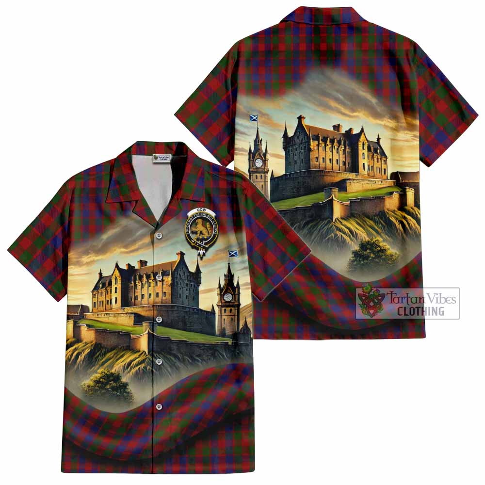 Gow Tartan Family Crest Hawaiian Shirt with Scottish Ancient Castle Style - Tartan Vibes Clothing