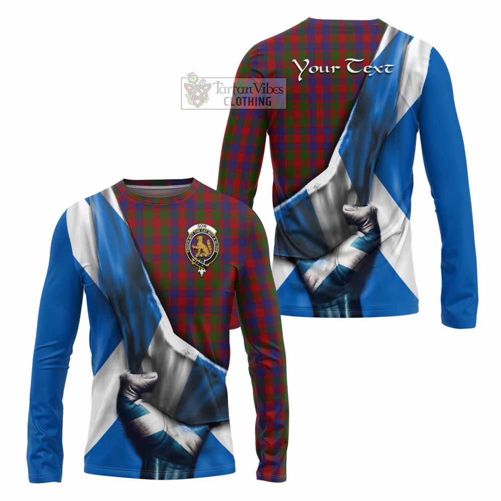 Tartan Vibes Clothing Gow Tartan Long Sleeve T-Shirt with Family Crest Scotland Patriotic Style