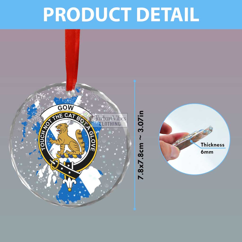 Gow Clan Crest Christmas Glass Ornament with Scotland Map - 2D-tartanvibesclothing
